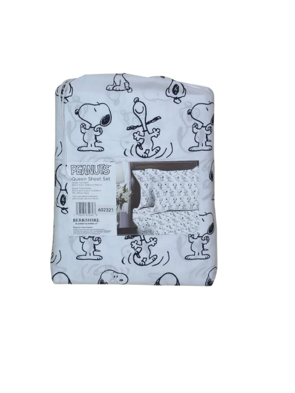 Peanuts Snoopy & Woodstock Queen Size Sheet Set By Berkshire Classic Black White